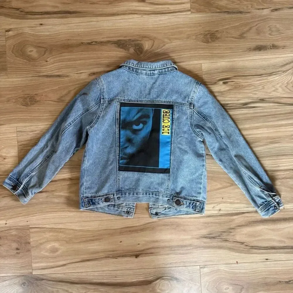 Cotton On Kids Blue Button Down Ice Cube Denim Trucker Jean Jacket Size 7-8